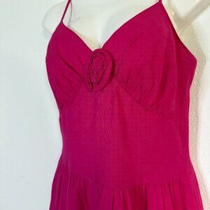LANZ ORIGINAL Dress Luxury LInen Pink Flower Accent Lagenlook Fairy‎ Size 8